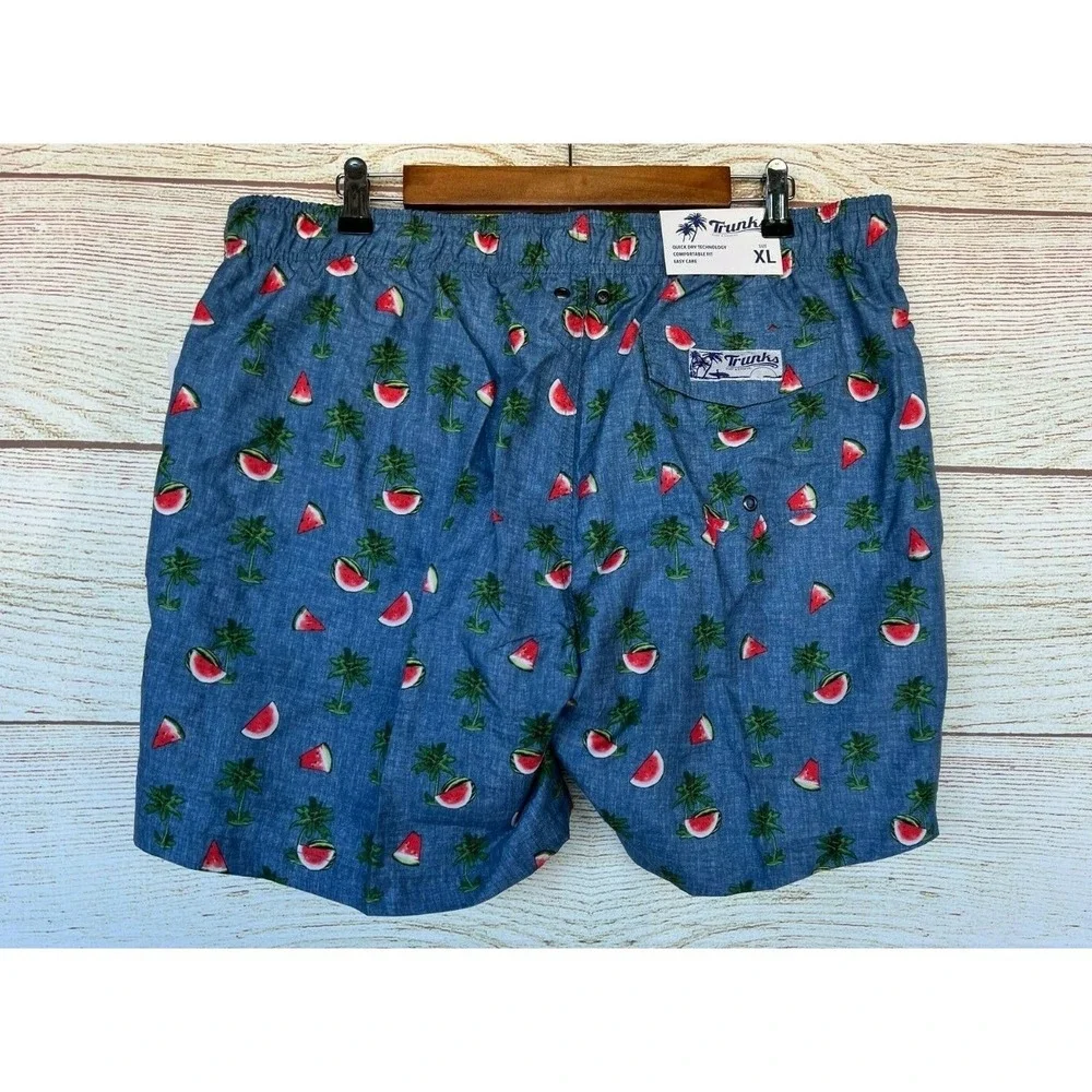 Trunks Swim Mens Size XLarge Blue Chambray Watermelon Swim 6.5